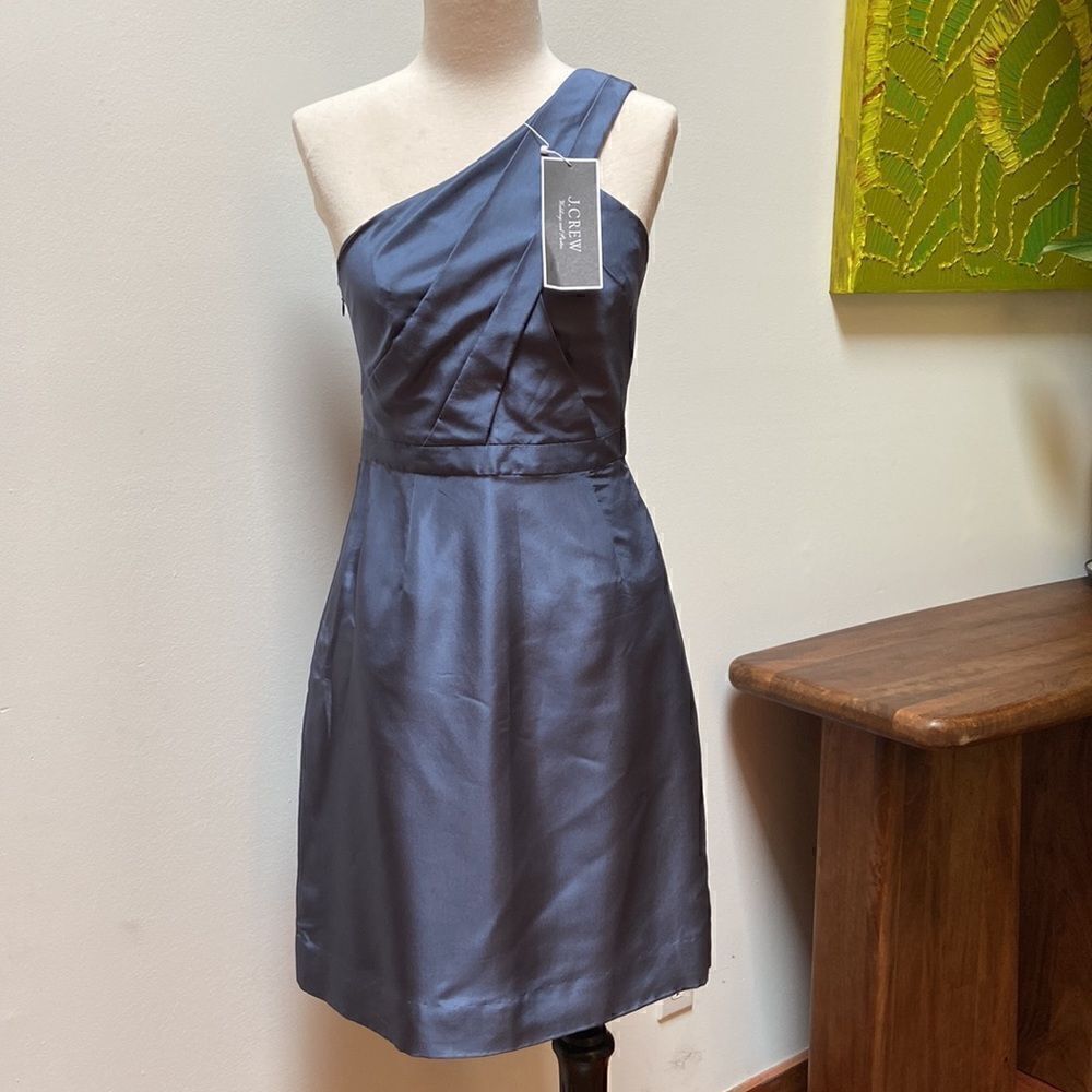J.Crew 100% Silk Lucienne Blue Tafetta One Shoulder Bridesmaid Dress Size 0